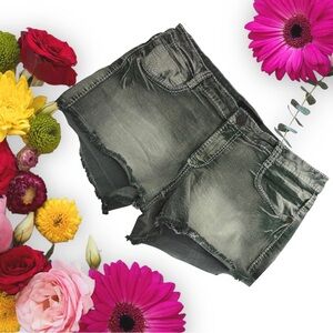 South Pole Y2K Acid Wash Low-Rise Raw Hem Stretch Green Denim Shorts